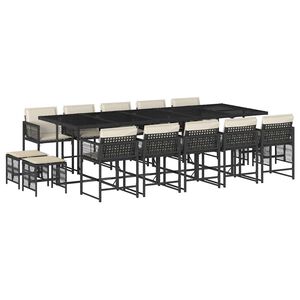 vidaXL Ensemble &agrave; manger de jardin 15 pcs coussins noir r&eacute;sine tress&eacute;e