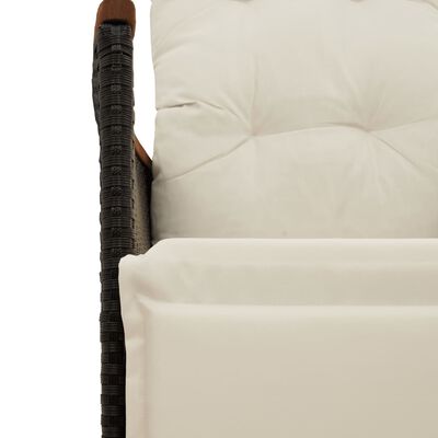 vidaXL Chaise inclinable de jardin avec coussins noir résine tressée
