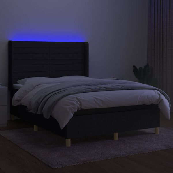 vidaXL Sommier &agrave; lattes de lit matelas et LED Noir 140x190 cm Tissu
