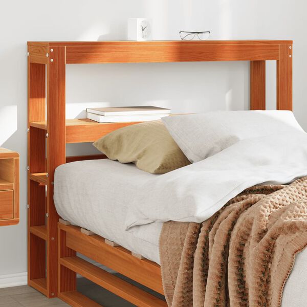 vidaXL T&ecirc;te de lit avec &eacute;tag&egrave;res marron cire 90 cm bois massif de pin