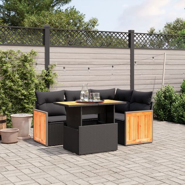 vidaXL Salon de jardin 5 pcs avec coussins noir r&eacute;sine tress&eacute;e