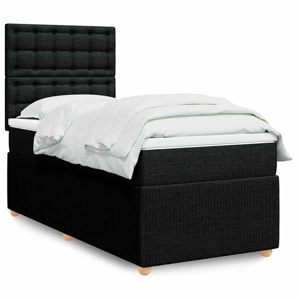 vidaXL Sommier &agrave; lattes de lit avec matelas Noir 100x200 cm Tissu