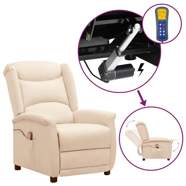 vidaXL Fauteuil de massage Cr&egrave;me Tissu