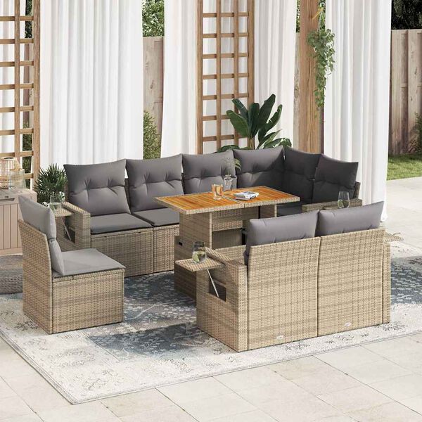 vidaXL Salon de jardin avec coussins 9 pcs beige r&eacute;sine tress&eacute;e