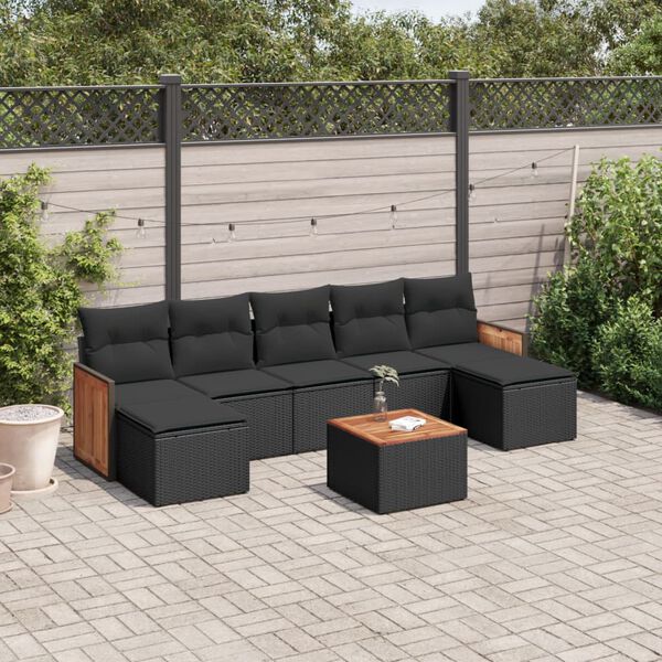 vidaXL Salon de jardin 8 pcs avec coussins noir r&eacute;sine tress&eacute;e