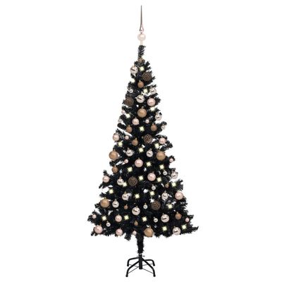 vidaXL Arbre de Noël artificiel pré-éclairé et boules noir 150 cm PVC