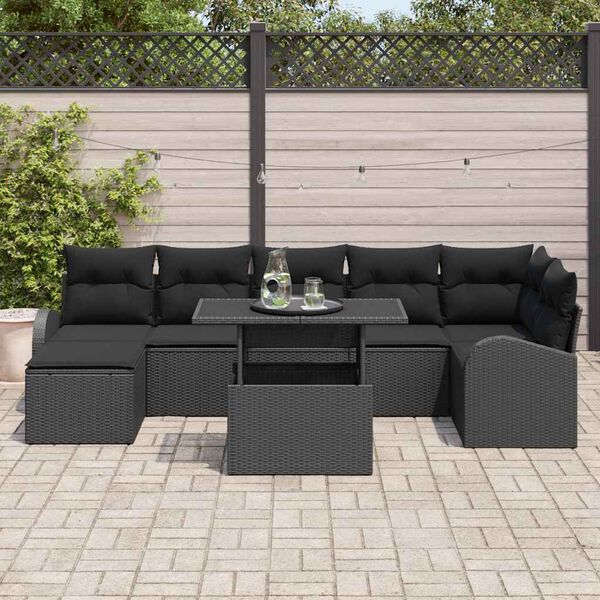 vidaXL Ensemble de canap&eacute; de jardin avec coussin 8 pcs Noir Poly rotin