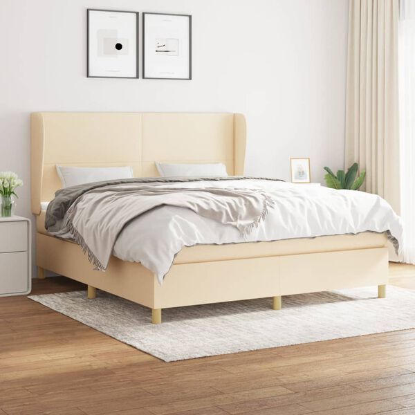 vidaXL Sommier &agrave; lattes de lit avec matelas Cr&egrave;me 180x200 cm Tissu