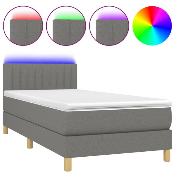 vidaXL Sommier &agrave; lattes de lit avec matelas et LED Gris fonc&eacute; 90x200cm