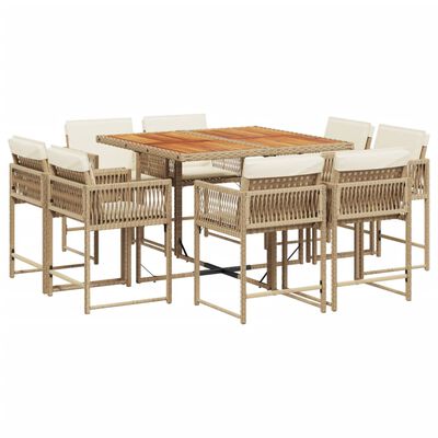 vidaXL Ensemble à manger de jardin et coussins 9 pcs beige Poly rotin