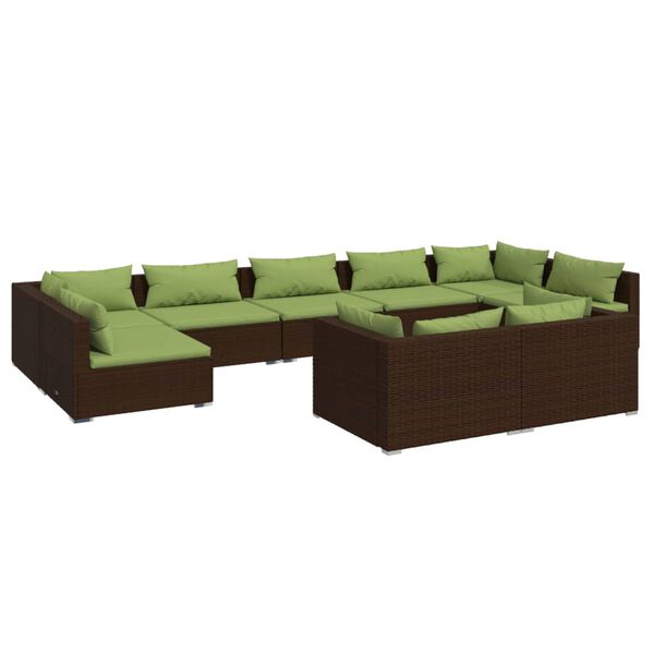 vidaXL Salon de jardin 9 pcs avec coussins Marron R&eacute;sine tress&eacute;e