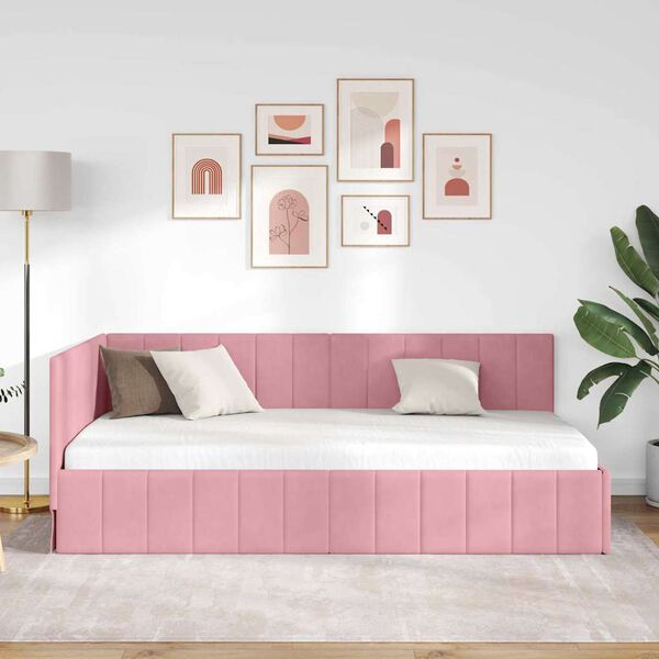 vidaXL Cadre de lit d'angle Rose 90 cm x 200 cm Velours