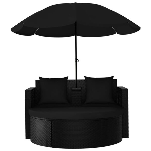 vidaXL Lit de jardin avec parasol R&eacute;sine tress&eacute;e Noir