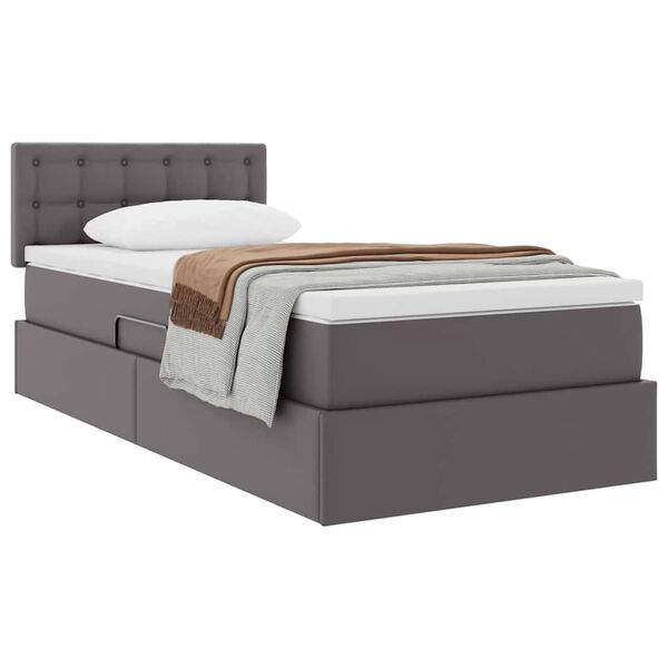 vidaXL Lit avec rangement et matelas Gris 90 x 190 cm Simili cuir