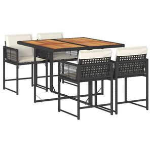 vidaXL Ensemble &agrave; manger de jardin coussins 5pcs Noir R&eacute;sine tress&eacute;e