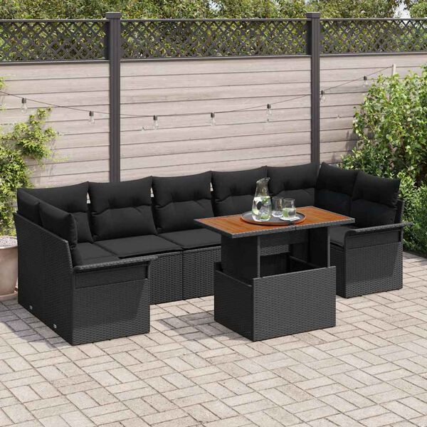 vidaXL Ensemble de canapé de jardin avec coussin 8 pcs Noir