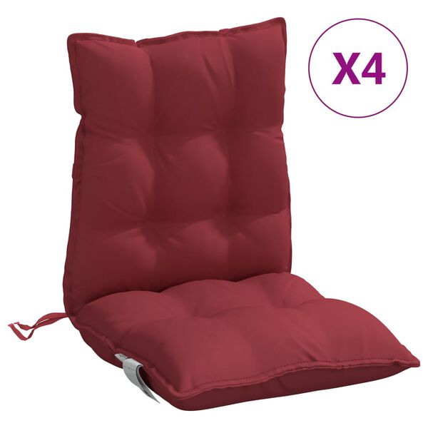 vidaXL Coussins de chaise &agrave; dossier bas lot de 4 rouge bordeaux