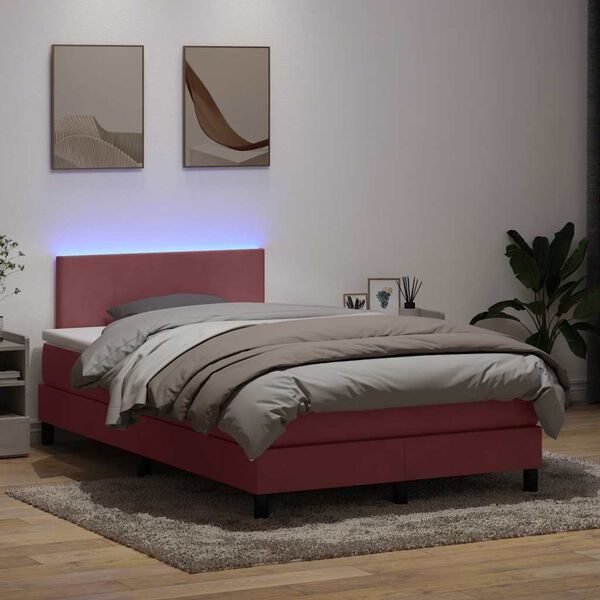 vidaXL Sommier &agrave; lattes de lit avec matelas et LED rose 120x210 cm velours