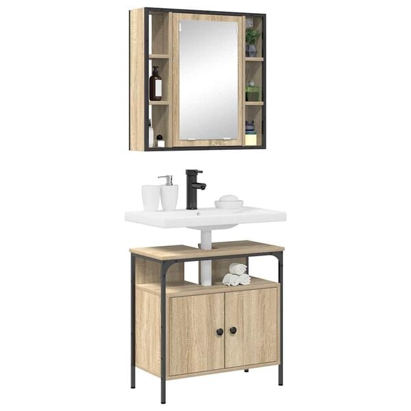vidaXL Ensemble de mobilier de salle de bain avec étagère 2 pcs Marron