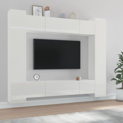 vidaXL Ensemble de meubles TV 8 pcs Blanc brillant Bois d'ingénierie