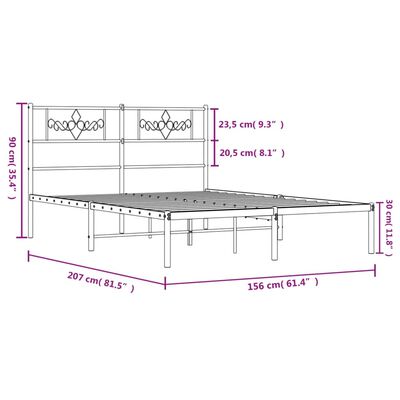 vidaXL Cadre de lit métal sans matelas avec tête de lit noir 150x200cm