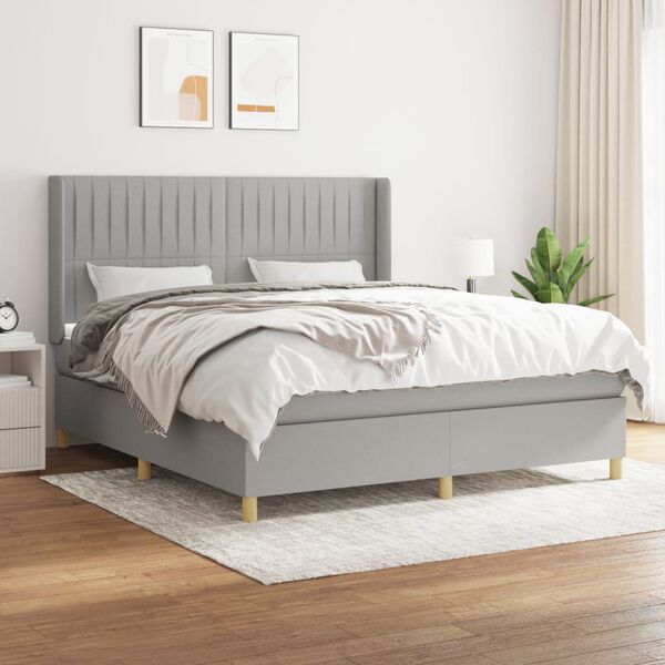 vidaXL Sommier &agrave; lattes de lit avec matelas Gris clair 160x200cm Tissu