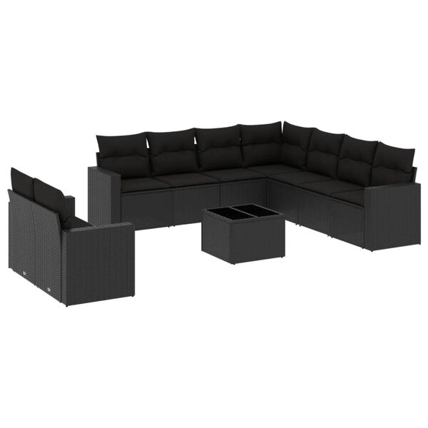vidaXL Salon de jardin 10 pcs avec coussins noir r&eacute;sine tress&eacute;e