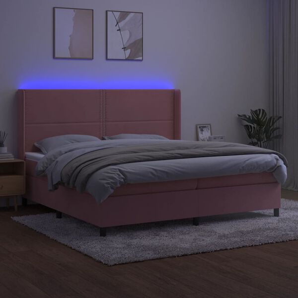vidaXL Sommier &agrave; lattes de lit matelas et LED Rose 200x200 cm Velours