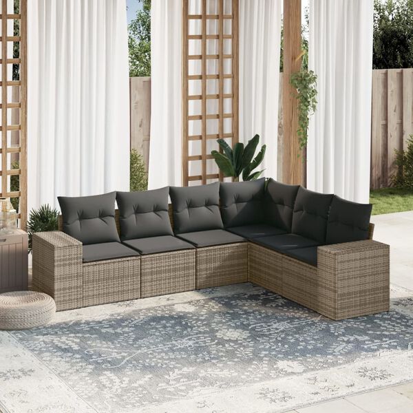 vidaXL Salon de jardin 6 pcs avec coussins gris r&eacute;sine tress&eacute;e