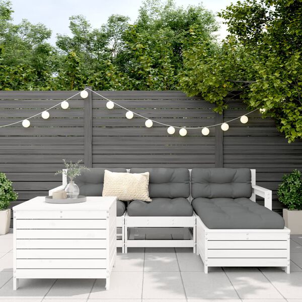 vidaXL Salon de jardin 5 pcs blanc bois massif de pin