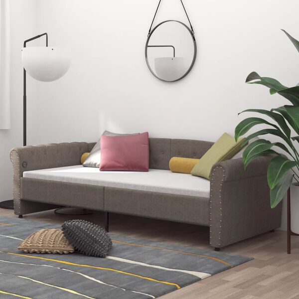 vidaXL Lit avec matelas et USB Taupe Tissu 90x200 cm