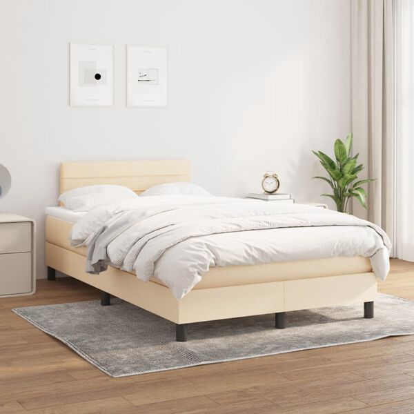 vidaXL Sommier &agrave; lattes de lit avec matelas cr&egrave;me 120x190 cm tissu