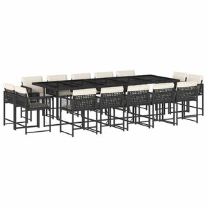 vidaXL Ensemble &agrave; manger de jardin 15 pcs coussins noir r&eacute;sine tress&eacute;e