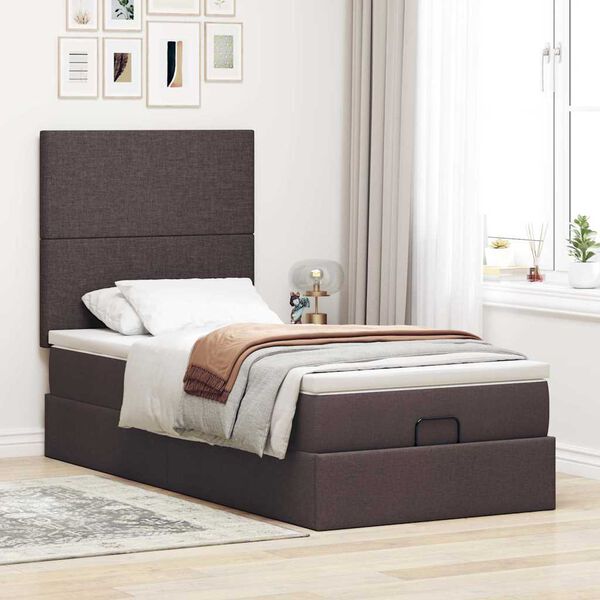 vidaXL Cadre de lit ottoman avec matelas marron fonc&eacute; 80x200 cm tissu