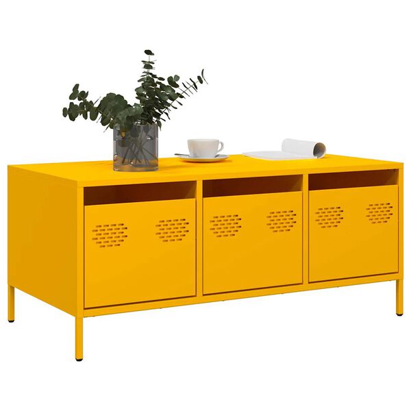 vidaXL Table basse jaune moutarde 101,5x50x43,5cm acier lamin&eacute; &agrave; froid