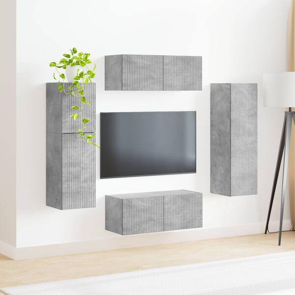 vidaXL Ensemble meuble TV 4 pcs Gris b&eacute;ton Bois d'ing&eacute;nierie