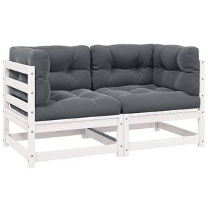 vidaXL Canap&eacute; 2 places de jardin et coussins Blanc Bois de pin massif