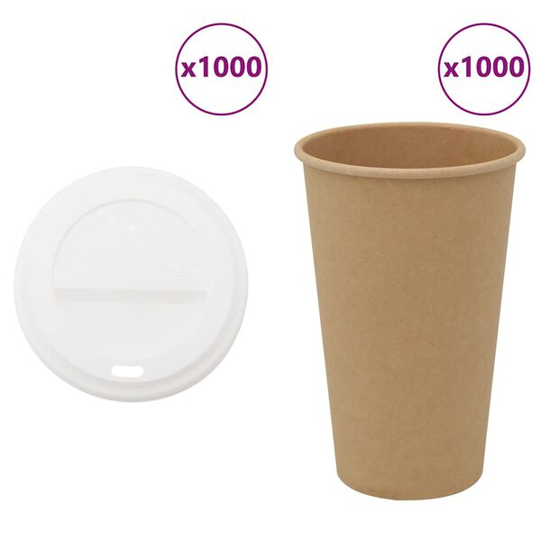 vidaXL Tasses &agrave; caf&eacute; en papier avec couvercles 1000 pcs 16oz 400ml