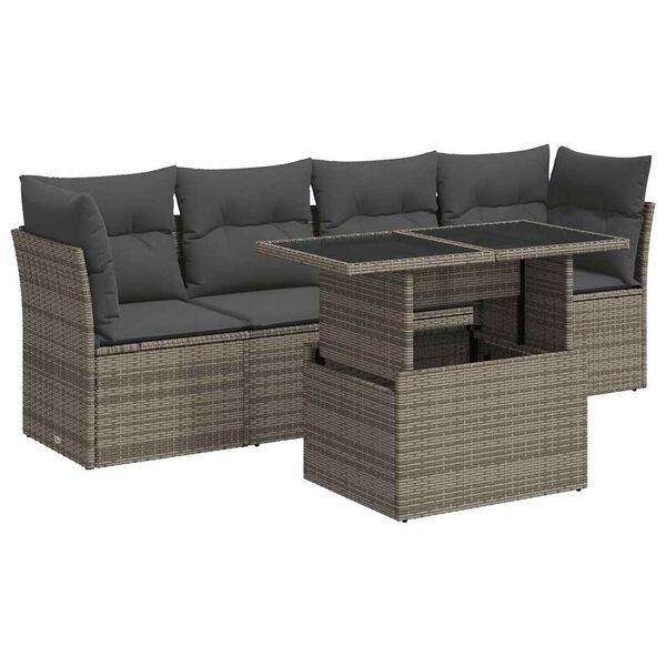 vidaXL Salon de jardin 5 pcs avec coussins gris r&eacute;sine tress&eacute;e