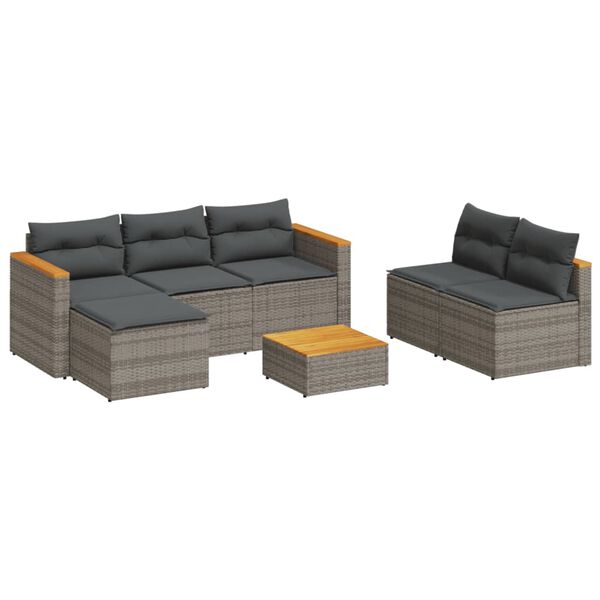 vidaXL Salon de jardin 5 pcs avec coussins gris r&eacute;sine tress&eacute;e acacia