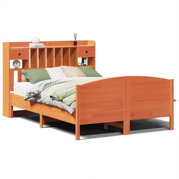 vidaXL Lit biblioth&egrave;que sans matelas cire marron 140x190 cm pin massif