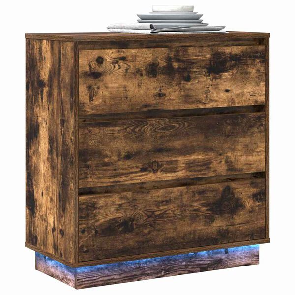 vidaXL Cabinet de chevet avec tiroir Chêne fumé 71 x 34,5 x 75 cm