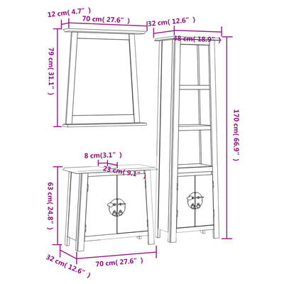 vidaXL Ensemble de meubles de salle de bain 3 pcs bois de pin massif