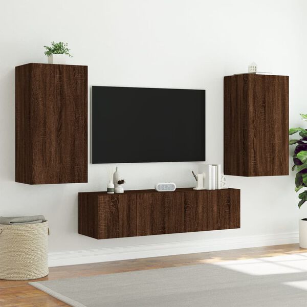 vidaXL Unit&eacute;s murales TV avec LED 4 pcs ch&ecirc;ne marron bois d'ing&eacute;nierie