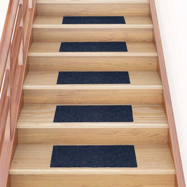 vidaXL Tapis d'escalier autocollants 30 pi&egrave;ces 60 x 25 cm Bleu marine Rectangulaire
