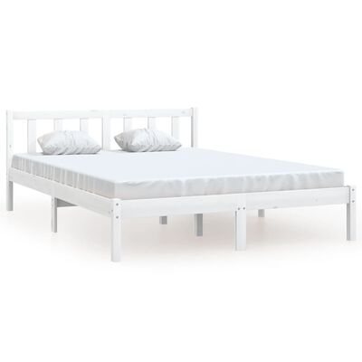 vidaXL Cadre de lit Blanc Bois de pin massif 135x190 cm Double