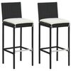 vidaXL Tabourets de bar jardin coussins lot de 2 noir r&eacute;sine tress&eacute;e