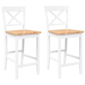 vidaXL Tabourets de bar (lot de 2) en bois massif blanc et caoutchouc