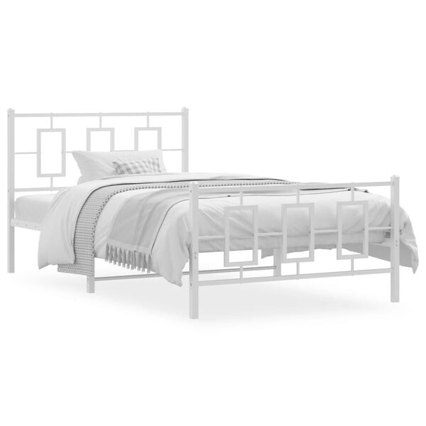vidaXL Cadre de lit m&eacute;tal sans matelas et pied de lit blanc 107x203 cm