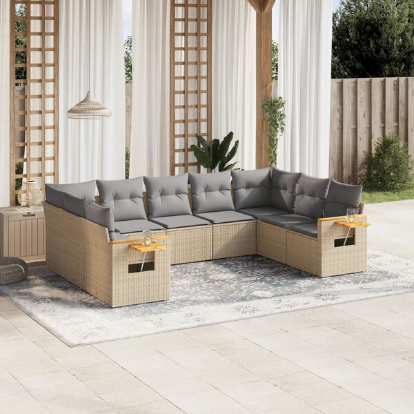 vidaXL Salon de jardin avec coussins 9 pcs beige r&eacute;sine tress&eacute;e